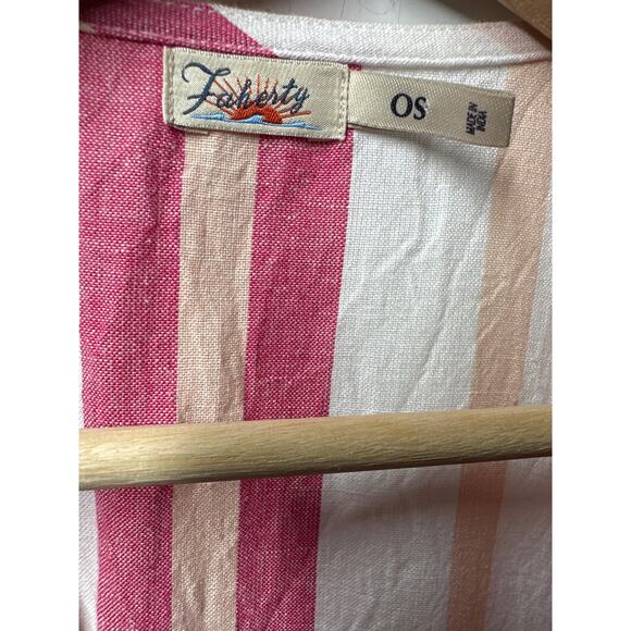 Faherty Striped Longline Duster Cotton Linen One Size Boho Beach Lightweight - Picture 8 of 14